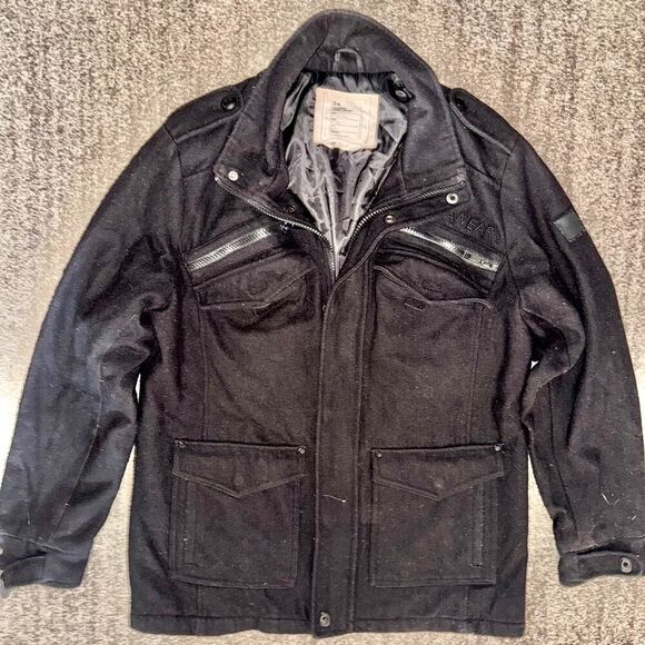 Rocawear Men Vintage Utility Pocket Fleece Bomber Sport Coat Jacket Black Large - Picture 8 of 12